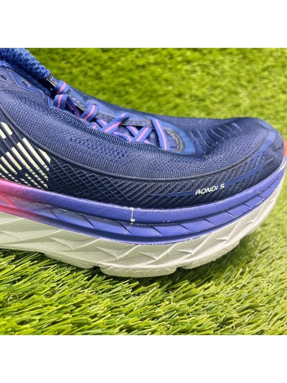 Hoka One One Bondi 5 Mens Size 8.5 Blue Pink Athletic Running Shoes Sneakers